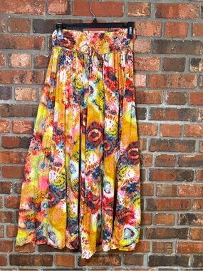 True destinations womens tie dye super wide leg palazzo pants yellow M